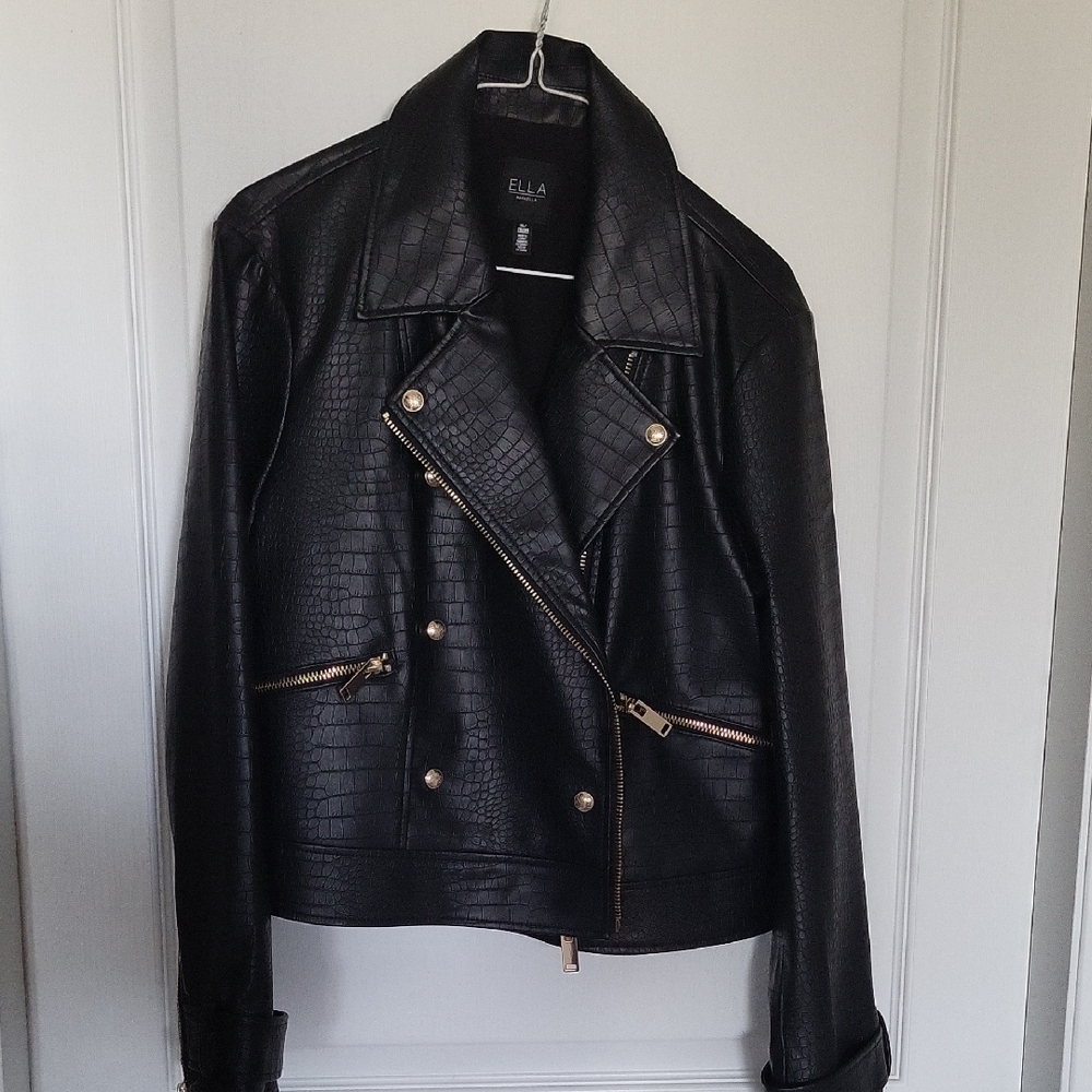 Ella Black Croc-Embossed Women's Jacket